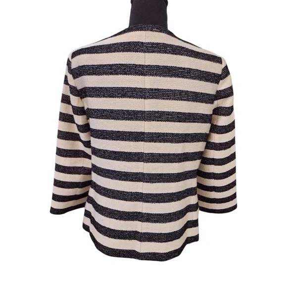 TALBOTS Tweed Woven Blazer Jacket 8 Ladies Cream Black Striped Work Career Coat - Picture 2 of 14